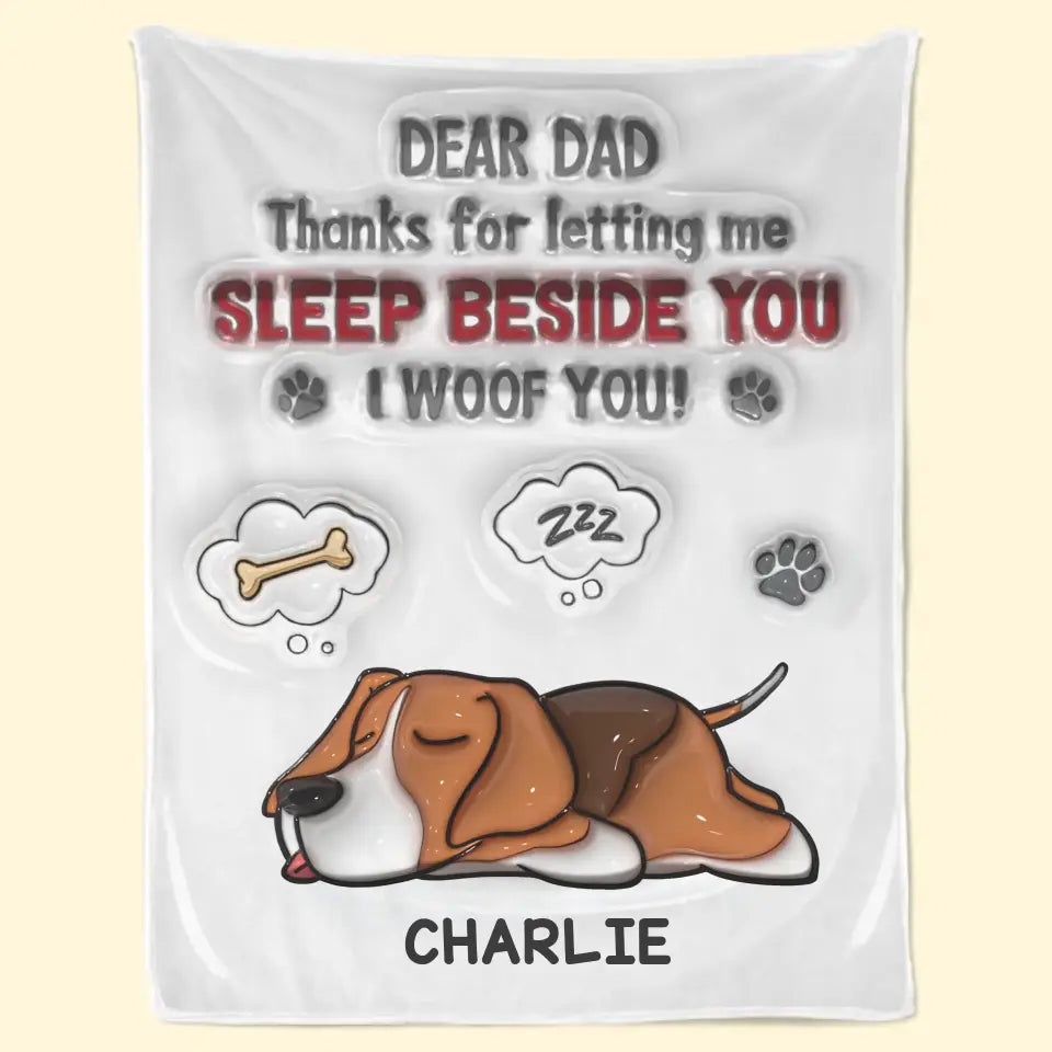 Merci de nous avoir permis de dormir à vos côtés - Couverture personnalisée pour chien, effet gonflable 3D, imprimée - Fête des pères, cadeau pour les propriétaires d'animaux et les amoureux des animaux