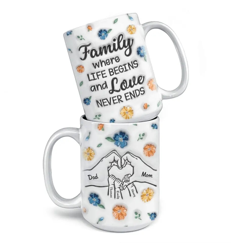 Une famille heureuse n'est qu'un paradis précoce - Mug personnalisé avec effet gonflé 3D - Cadeau pour les membres de la famille