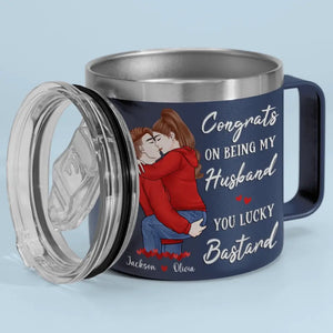 Félicitations pour être devenu mon mari ! Gobelet personnalisé en acier inoxydable de 14 oz avec poignée pour couple ! Cadeau pour mari et femme, anniversaire