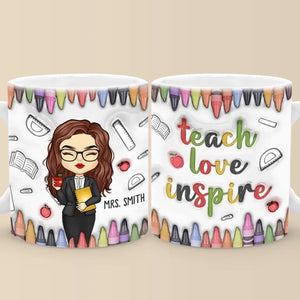 Enseigner, aimer, inspirer - Mug personnalisé avec effet gonflé 3D - Cadeau pour enseignant