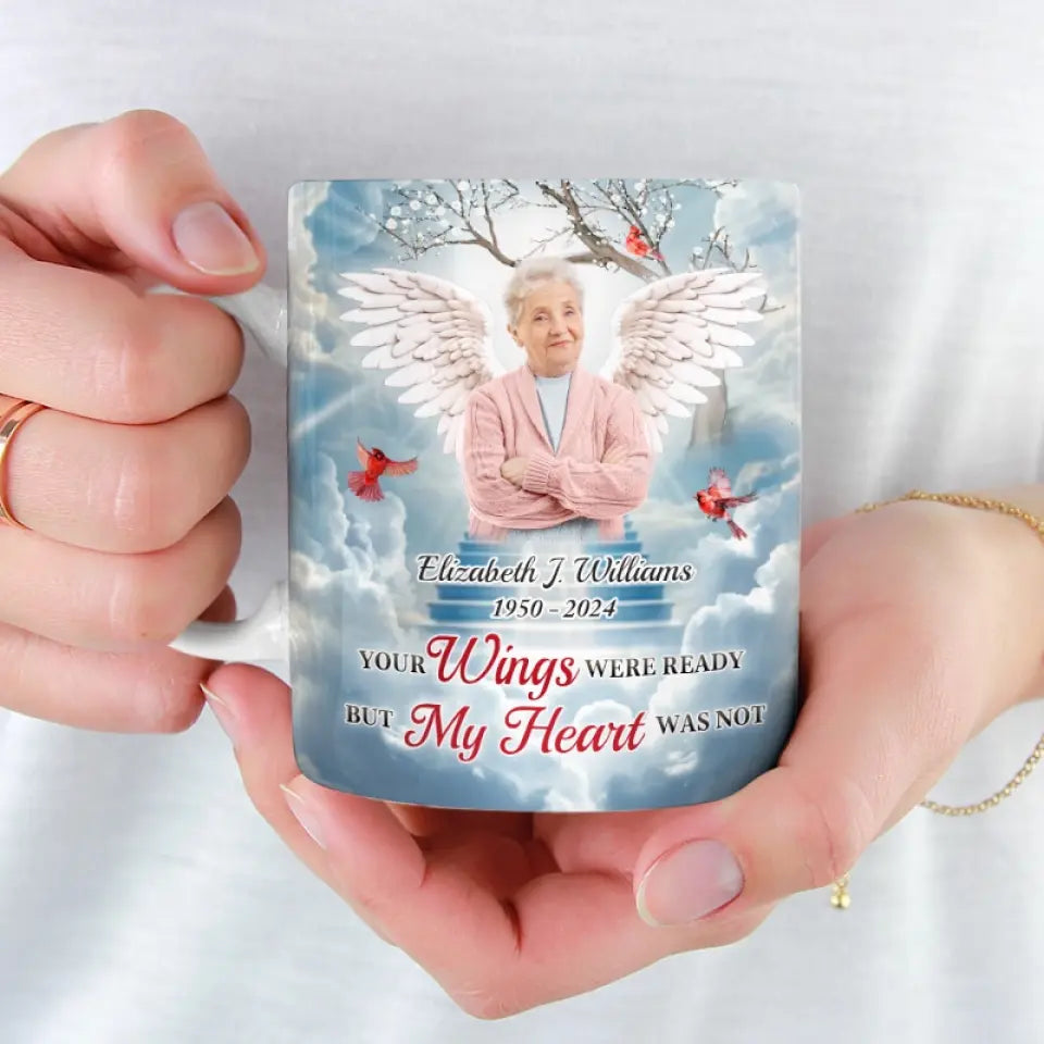 Photo personnalisée : « Un gros morceau de mon cœur vit au paradis » – Mug personnalisé commémoratif – Cadeau de condoléances pour les membres de la famille