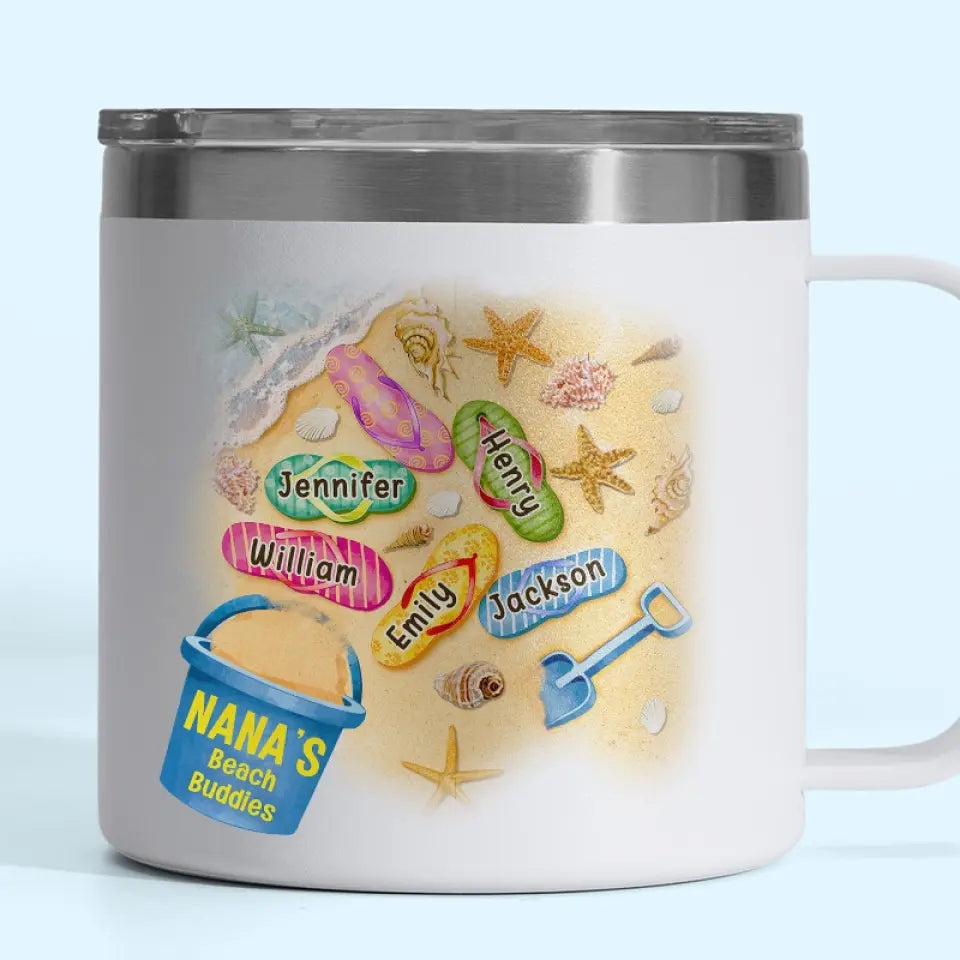 Nous sommes vos amis de plage - Gobelet personnalisé en acier inoxydable de 14 oz avec poignée - Cadeau pour maman, grand-mère