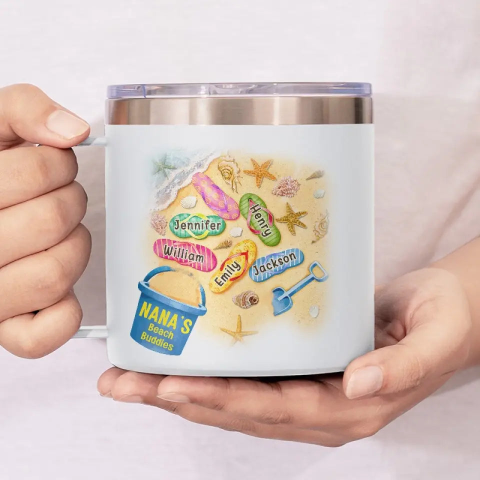 Nous sommes vos amis de plage - Gobelet personnalisé en acier inoxydable de 14 oz avec poignée - Cadeau pour maman, grand-mère