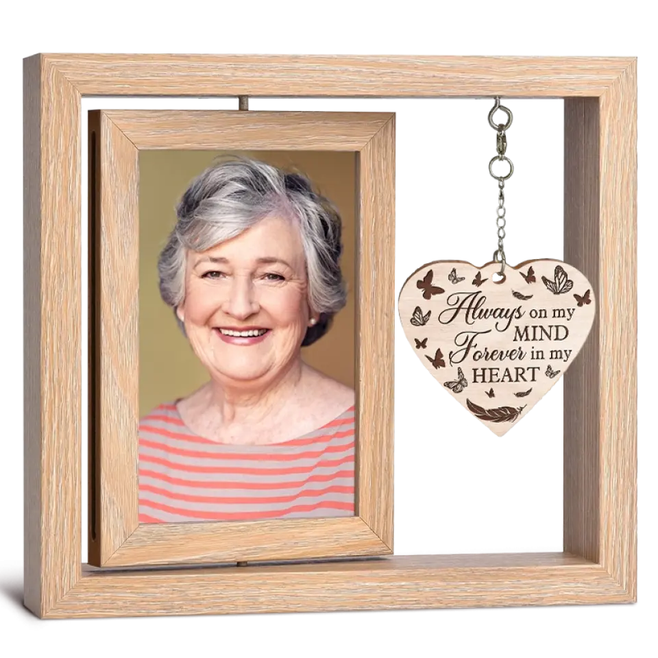 Aimé et rappelé pour toujours - Cadre photo rotatif personnalisé en bois - Cadeau de condoléances pour les membres de la famille