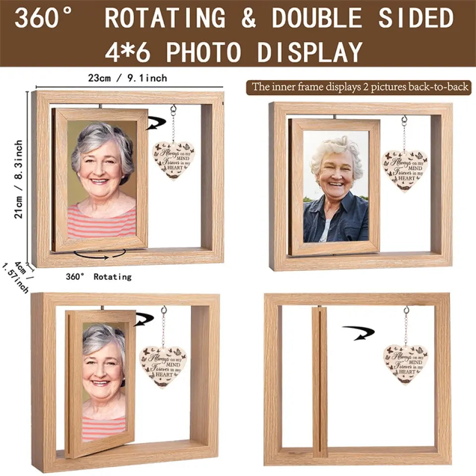 Aimé et rappelé pour toujours - Cadre photo rotatif personnalisé en bois - Cadeau de condoléances pour les membres de la famille