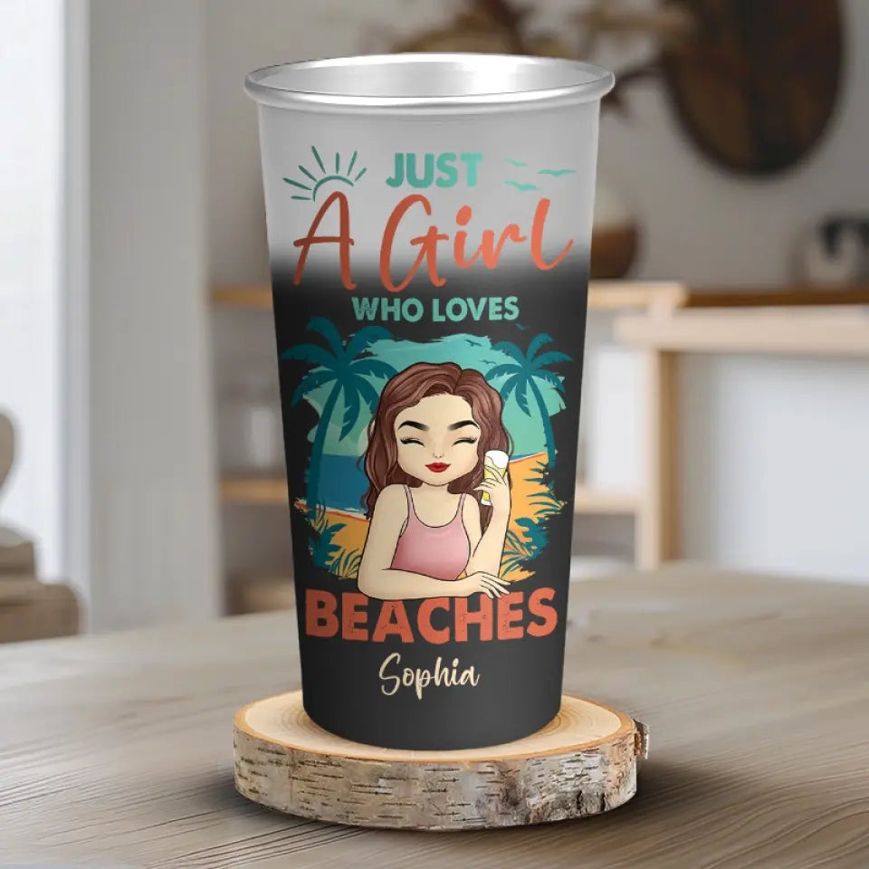 Juste une fille qui aime la plage - Tasse personnalisée en aluminium changeant de couleur - Cadeau de vacances d'été pour meilleures amies, meilleures amies, sœurs