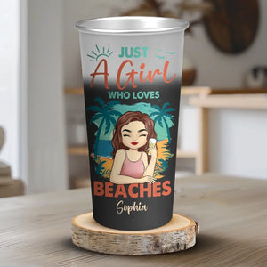 Juste une fille qui aime la plage - Tasse personnalisée en aluminium changeant de couleur - Cadeau de vacances d'été pour meilleures amies, meilleures amies, sœurs