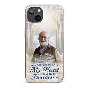 Photo personnalisée : « Un gros morceau de mon cœur vit au paradis » – Étui de téléphone transparent personnalisé commémoratif – Cadeau de condoléances pour les membres de la famille