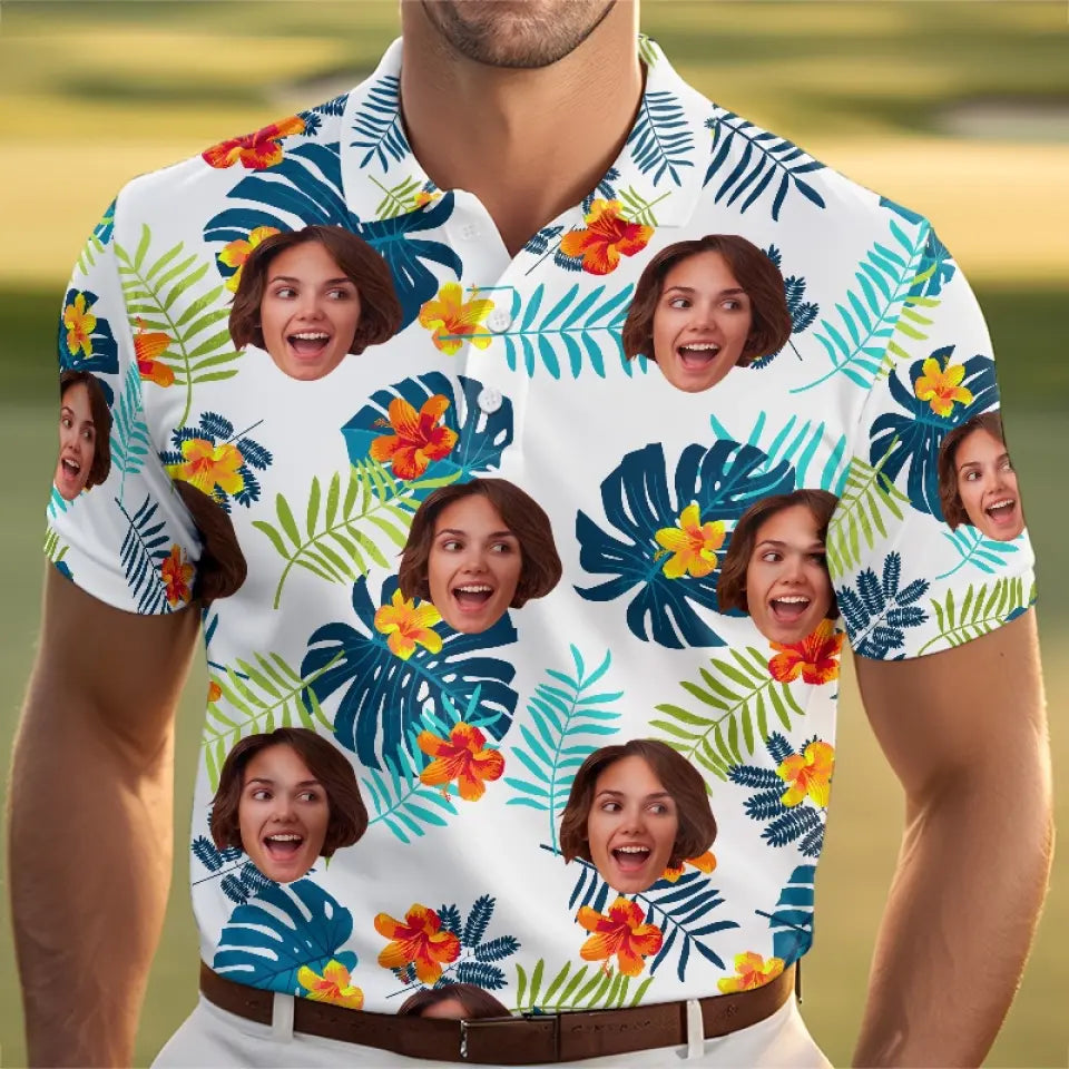 Polo personnalisé avec photo « Joyeux moments et bon soleil » - Imprimé intégral personnalisé pour la famille - Cadeau de vacances d'été, cadeau pour les membres de la famille