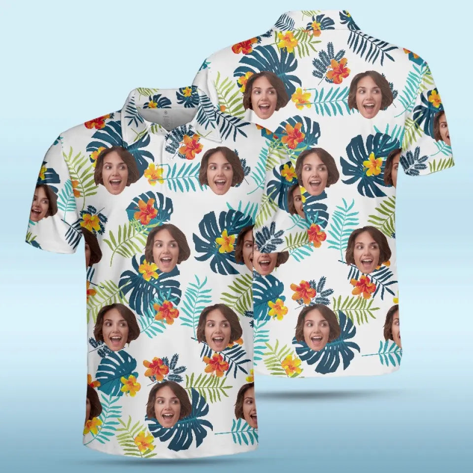 Polo personnalisé avec photo « Joyeux moments et bon soleil » - Imprimé intégral personnalisé pour la famille - Cadeau de vacances d'été, cadeau pour les membres de la famille