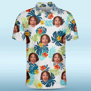 Polo personnalisé avec photo « Joyeux moments et bon soleil » - Imprimé intégral personnalisé pour la famille - Cadeau de vacances d'été, cadeau pour les membres de la famille