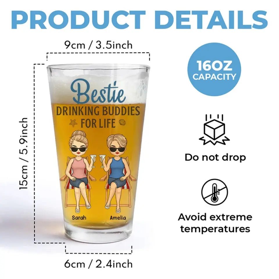 Meilleurs amis pour la vie - Verre à bière personnalisé - Cadeau de vacances d'été pour les meilleures amies, meilleures amies, sœurs, collègues