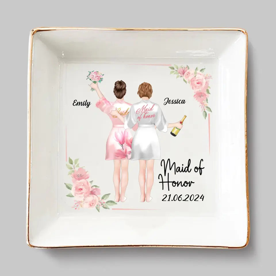Célébrer l'amour et l'amitié - Plat à bijoux personnalisé pour meilleure amie - Cadeau de mariage, cadeau de demoiselle d'honneur pour meilleures amies, meilleures amies, sœurs