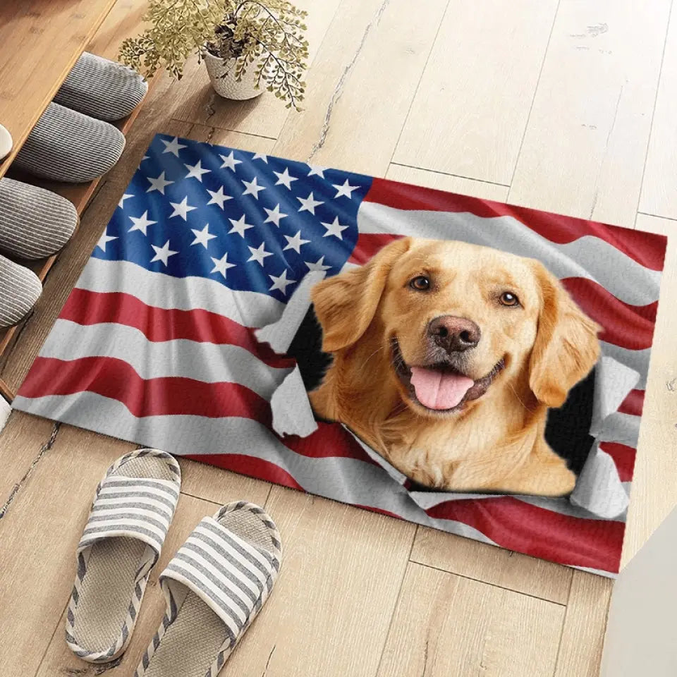 Custom Photo Love, Laughter, Friends Are Always Welcome - Dog & Cat Personalized Custom Home Decor Decorative Mat - House Warming Gift For Pet Owners, Pet Lovers