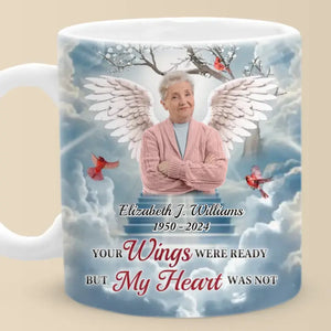 Photo personnalisée : « Un gros morceau de mon cœur vit au paradis » – Mug personnalisé commémoratif – Cadeau de condoléances pour les membres de la famille