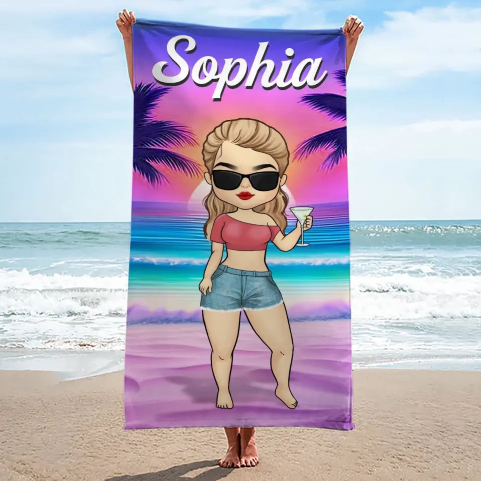 Été, plage, piscine, voyage - Serviette de plage personnalisée Bestie - Cadeau de vacances d'été, cadeau de fête d'anniversaire à la piscine pour meilleures amies, meilleures amies, sœurs