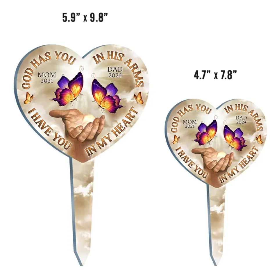 Dieu vous a dans ses bras, je vous ai dans mon cœur - Piquet de jardin en acrylique personnalisé de style vitrail - Cadeau de condoléances pour les membres de la famille