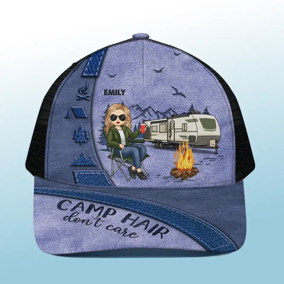 Camp Hair Don't Care - Camping Personalized Custom Mesh-back Baseball Cap, Baseball Trucker Cap - Gift For Husband Wife, Camping Lovers