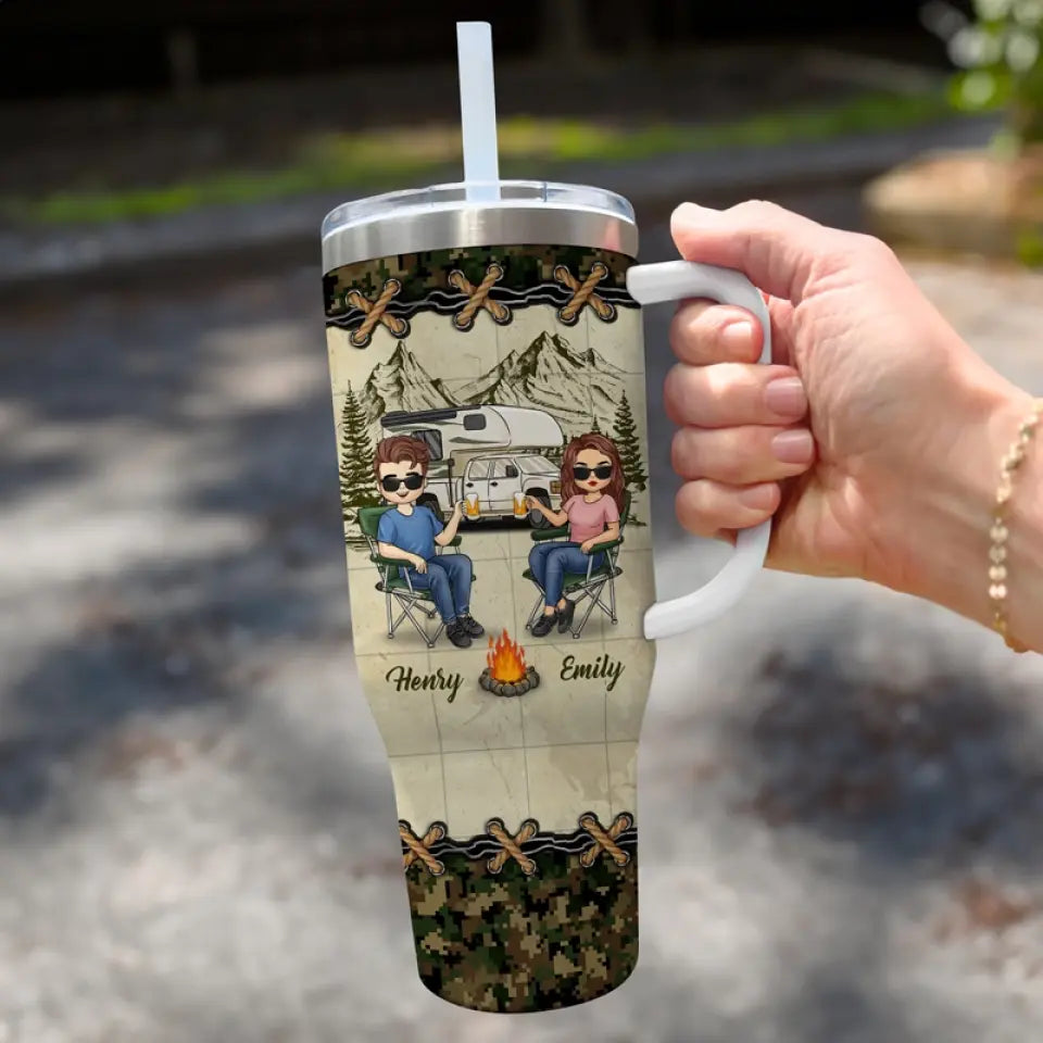 Au milieu de nulle part, ensemble - Camping personnalisé Gobelet en acier inoxydable de 113 ml avec poignée - Cadeau pour mari, femme et amoureux du camping
