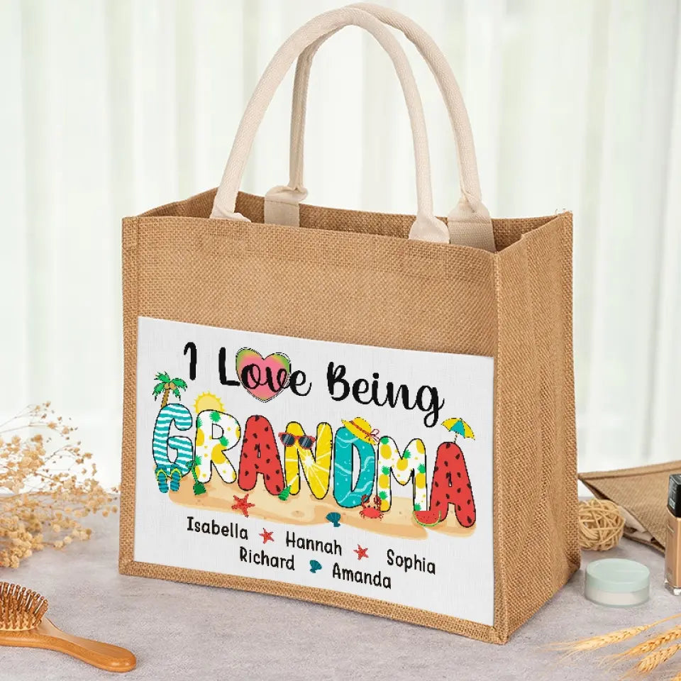 Je sens la brise estivale - Sacs fourre-tout personnalisés pour la famille, sacs fourre-tout en jute, sacs de plage - Cadeau pour grand-mère