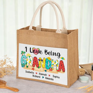 Je sens la brise estivale - Sacs fourre-tout personnalisés pour la famille, sacs fourre-tout en jute, sacs de plage - Cadeau pour grand-mère