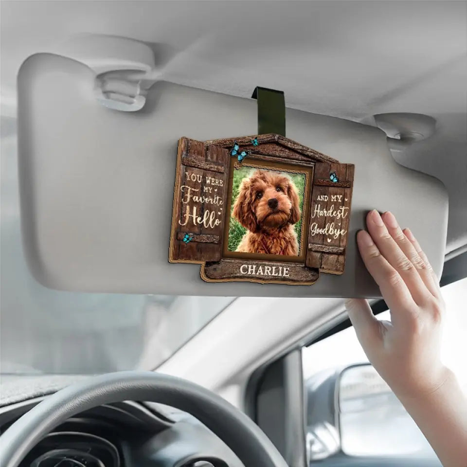 Photo personnalisée « Tu étais mon préféré » Bonjour - Clip de pare-soleil de voiture personnalisé commémoratif - Cadeau de condoléances pour les propriétaires d'animaux et les amoureux des animaux