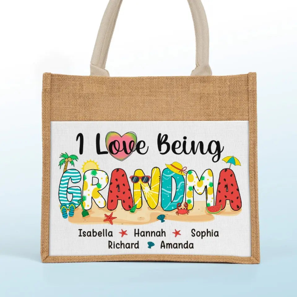 Je sens la brise estivale - Sacs fourre-tout personnalisés pour la famille, sacs fourre-tout en jute, sacs de plage - Cadeau pour grand-mère
