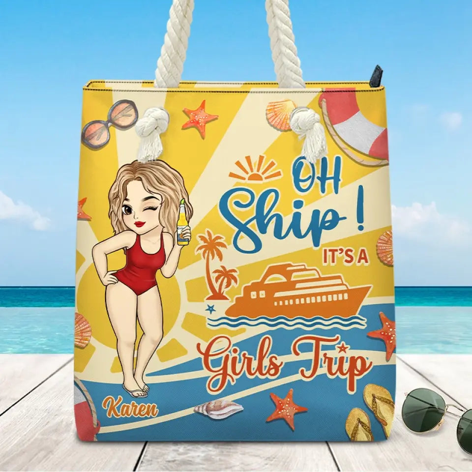 Oh Ship, c'est un voyage entre filles - Sac de plage personnalisé Bestie - Cadeau de vacances d'été pour meilleures amies, meilleures amies, sœurs