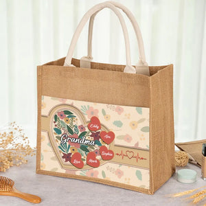 L'amour d'une grand-mère est éternel - Sacs fourre-tout personnalisés pour la famille, sacs fourre-tout en jute, sacs de plage - Cadeau pour maman, grand-mère