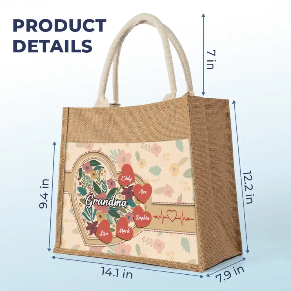 L'amour d'une grand-mère est éternel - Sacs fourre-tout personnalisés pour la famille, sacs fourre-tout en jute, sacs de plage - Cadeau pour maman, grand-mère