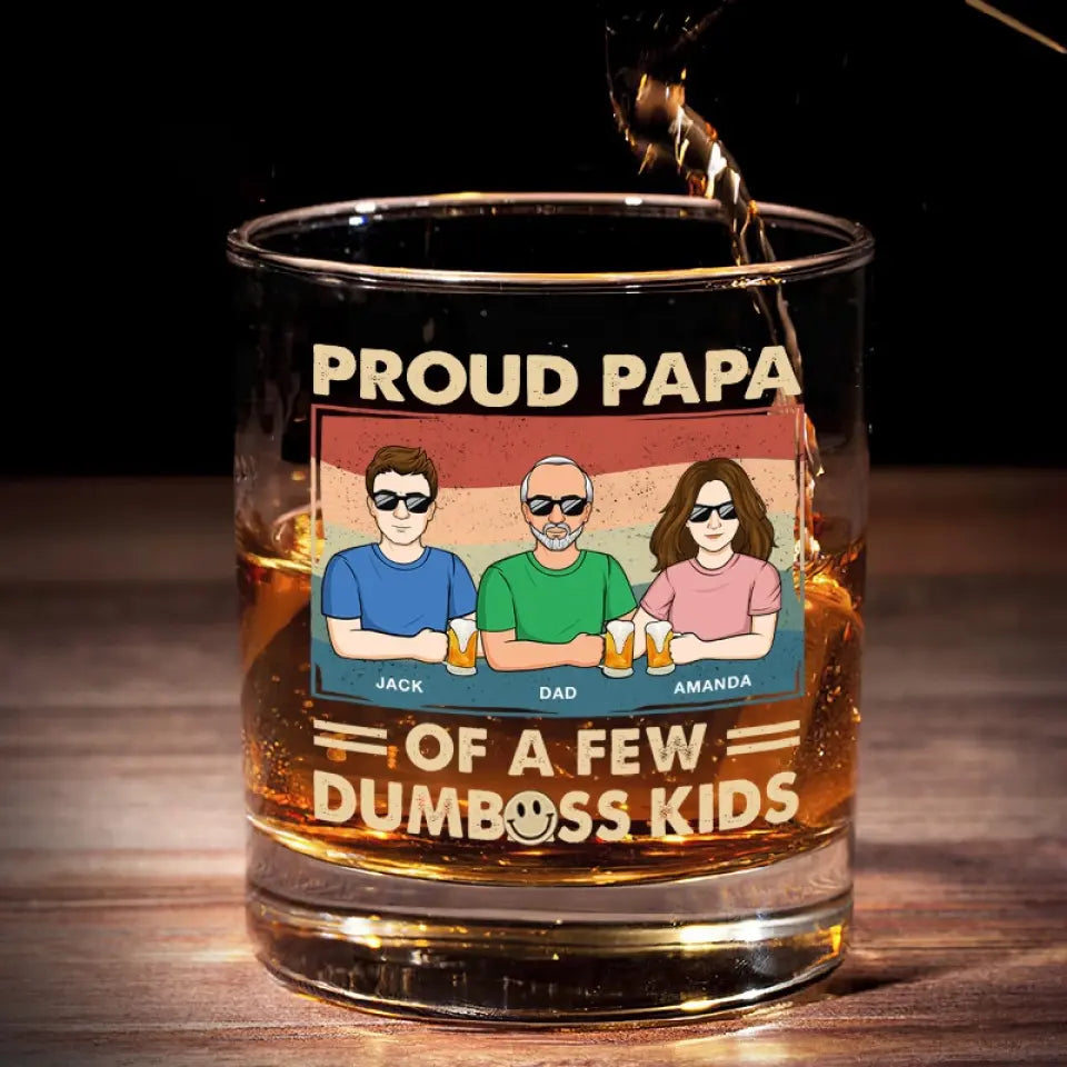 Papa fier de quelques enfants - Verre à whisky personnalisé pour la famille - Cadeau pour papa et grand-père