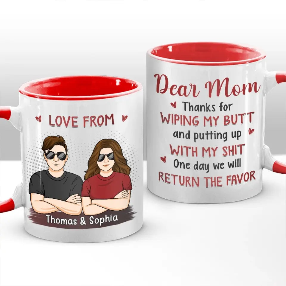 Merci de m'avoir essuyé les fesses - Tasse personnalisée avec accents pour la famille - Cadeau pour les membres de la famille