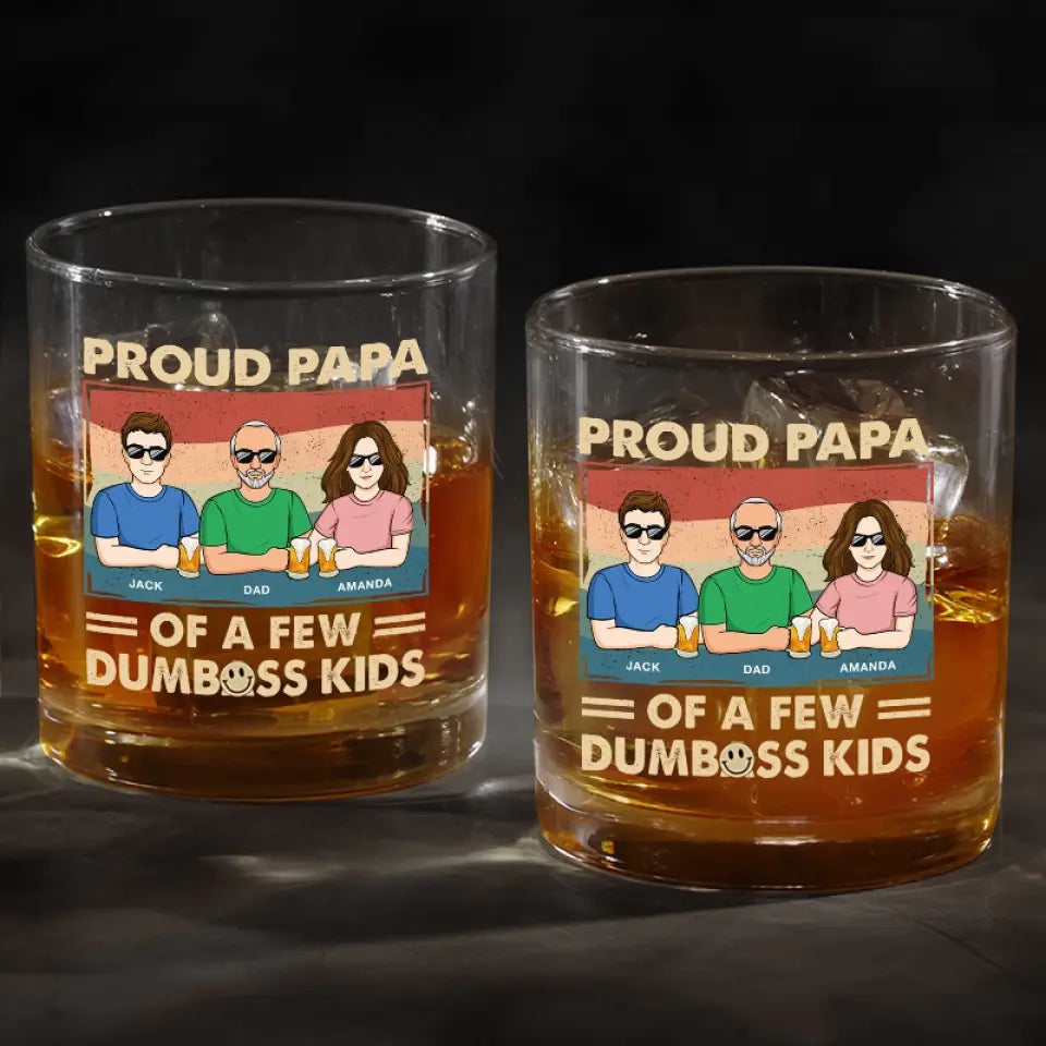 Papa fier de quelques enfants - Verre à whisky personnalisé pour la famille - Cadeau pour papa et grand-père