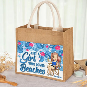 Juste une fille qui aime l'été - Sacs fourre-tout personnalisés, sacs fourre-tout en jute, sacs de plage - Cadeau pour meilleures amies, meilleures amies, sœurs
