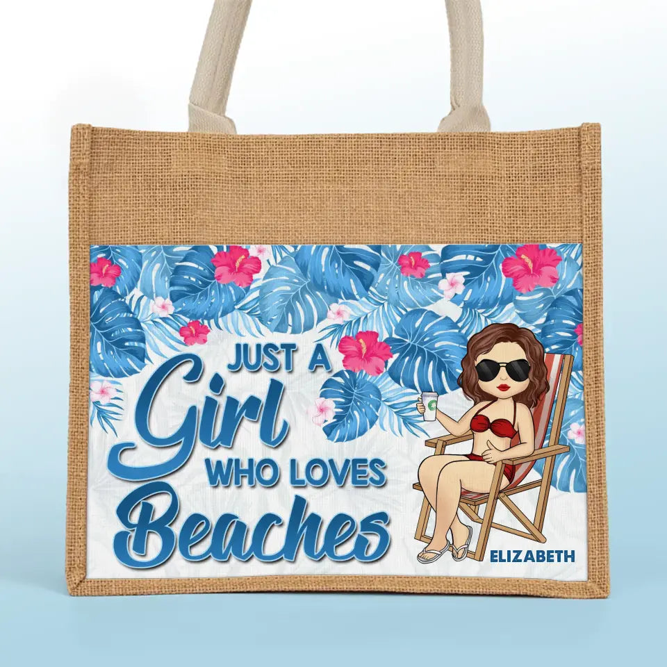 Juste une fille qui aime l'été - Sacs fourre-tout personnalisés, sacs fourre-tout en jute, sacs de plage - Cadeau pour meilleures amies, meilleures amies, sœurs