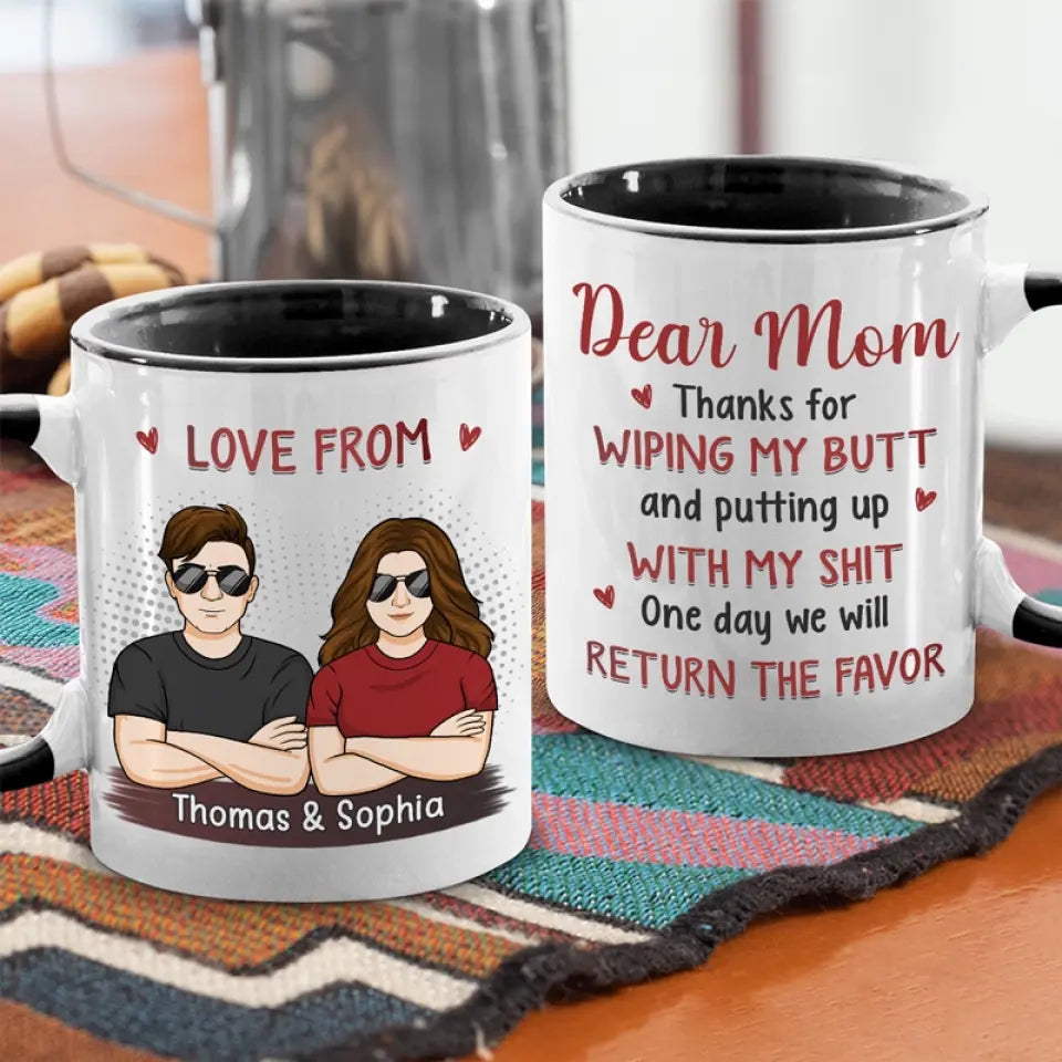 Merci de m'avoir essuyé les fesses - Tasse personnalisée avec accents pour la famille - Cadeau pour les membres de la famille