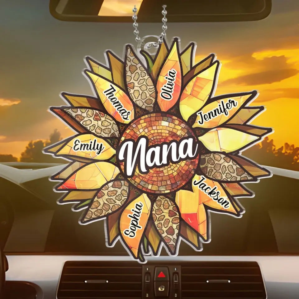We Are Strong And Bright Like Sunflowers - Family Personalized Custom Car Ornament - Acrylic Custom Shaped - Gift For Mom, Grandma