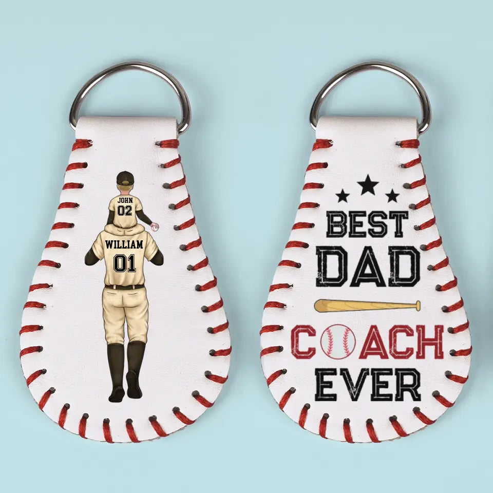 Meilleur entraîneur de papa de tous les temps - Porte-clés en cuir personnalisé pour la famille - Cadeau pour les membres de la famille