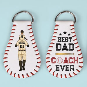 Meilleur entraîneur de papa de tous les temps - Porte-clés en cuir personnalisé pour la famille - Cadeau pour les membres de la famille