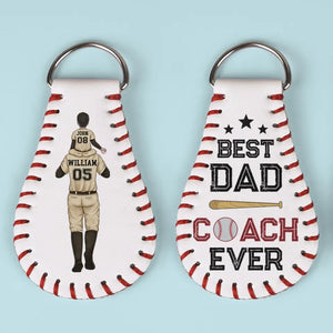 Meilleur entraîneur de papa de tous les temps - Porte-clés en cuir personnalisé pour la famille - Cadeau pour les membres de la famille
