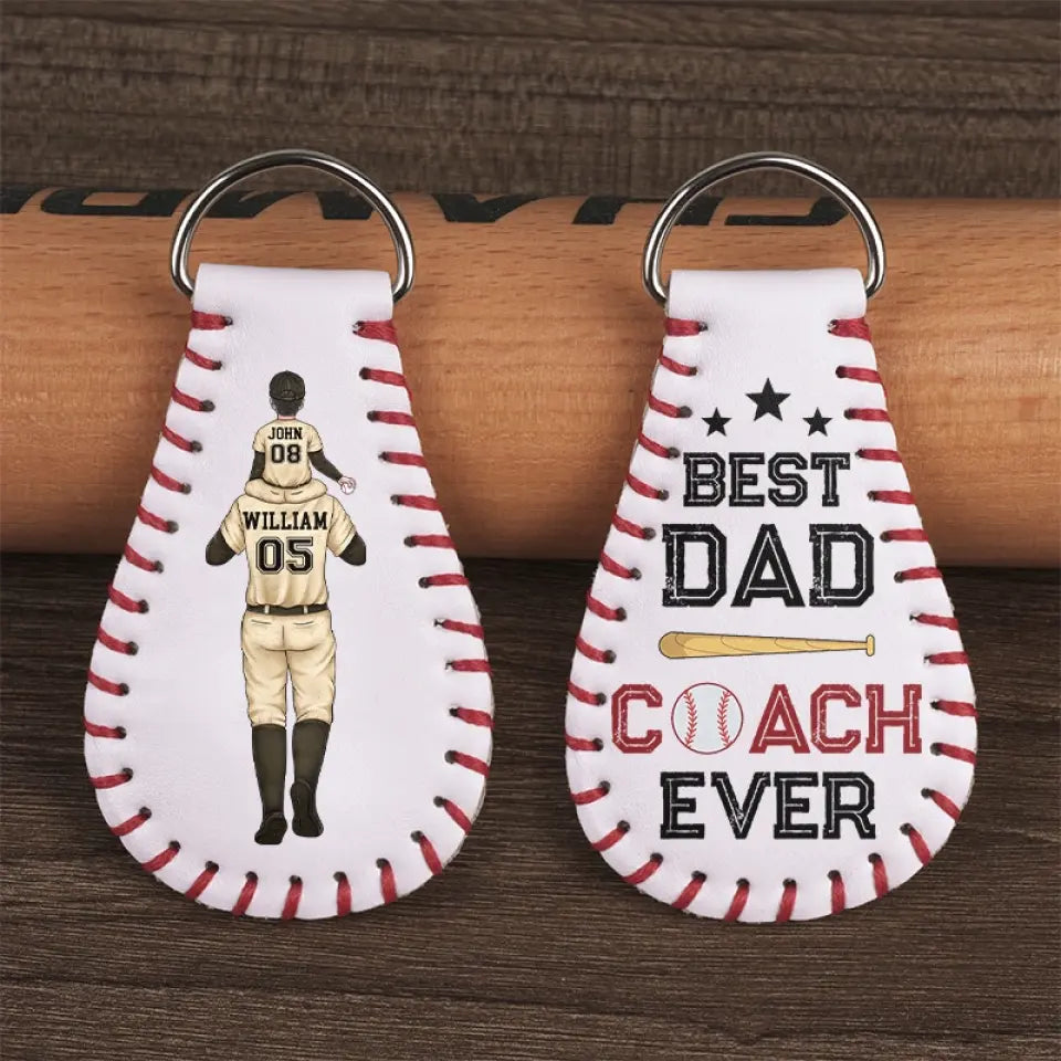 Meilleur entraîneur de papa de tous les temps - Porte-clés en cuir personnalisé pour la famille - Cadeau pour les membres de la famille