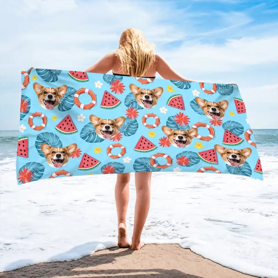 Photo personnalisée « Pattes de sable, bisous salés » - Chien
 Serviette de plage personnalisée avec chat - Cadeau de vacances d'été, cadeau d'anniversaire pour les propriétaires d'animaux et les amoureux des animaux
