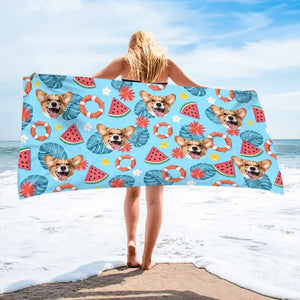 Photo personnalisée « Pattes de sable, bisous salés » - Chien
 Serviette de plage personnalisée avec chat - Cadeau de vacances d'été, cadeau d'anniversaire pour les propriétaires d'animaux et les amoureux des animaux