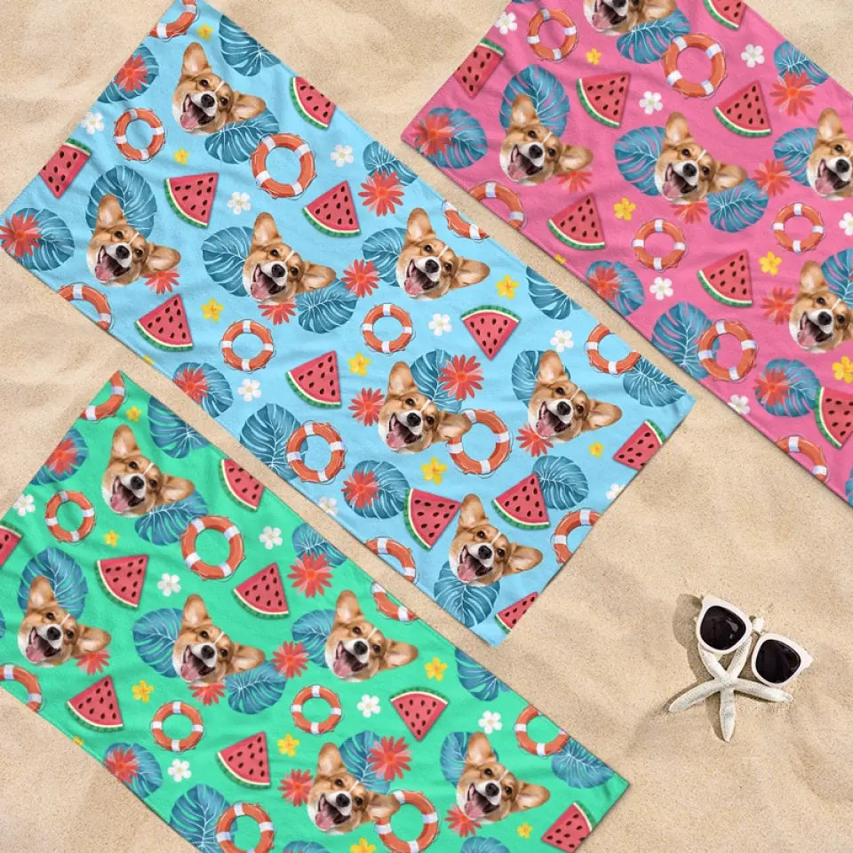Photo personnalisée « Pattes de sable, bisous salés » - Chien
 Serviette de plage personnalisée avec chat - Cadeau de vacances d'été, cadeau d'anniversaire pour les propriétaires d'animaux et les amoureux des animaux