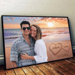 Photo personnalisée « Une vie heureuse avec toi » - Affiche horizontale personnalisée pour couple - Cadeau pour mari et femme, anniversaire