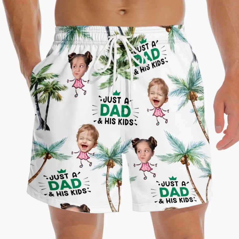 Photo personnalisée juste un père et sa fille - Short de plage hawaïen tropical personnalisé pour hommes - Cadeau de vacances d'été pour papa et grand-père
