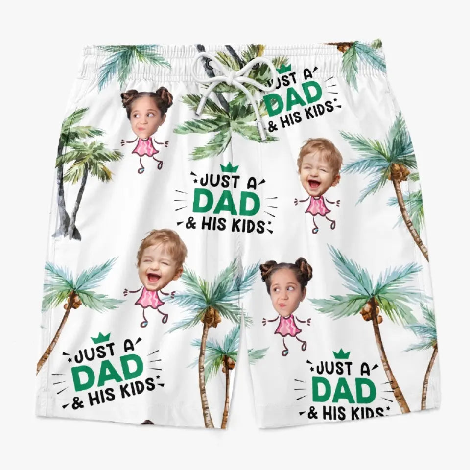 Photo personnalisée juste un père et sa fille - Short de plage hawaïen tropical personnalisé pour hommes - Cadeau de vacances d'été pour papa et grand-père