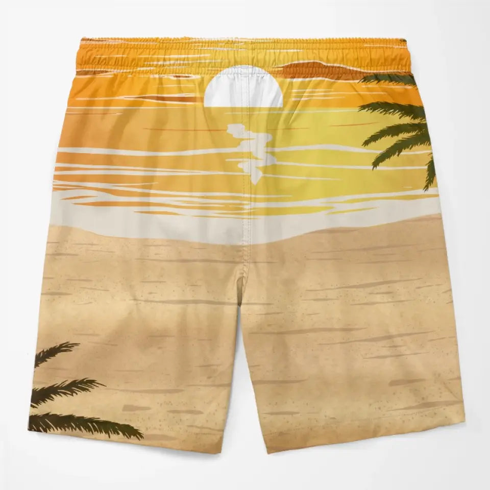 Photo personnalisée « Ma femme est la seule à prendre les décisions » - Short de plage hawaïen tropical personnalisé et amusant pour couple - Cadeau de vacances d'été, cadeau de fête d'anniversaire pour mari et femme, anniversaire