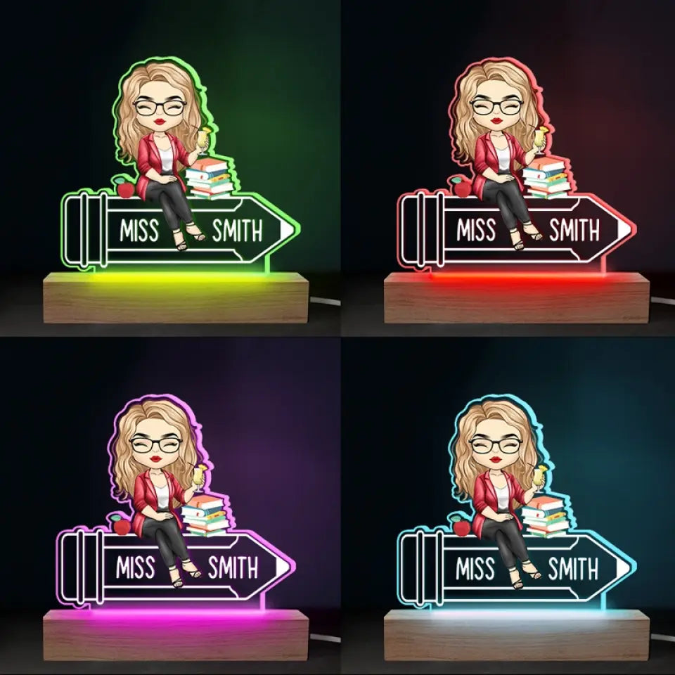 L'enseignement remplit mon cœur - Lampe LED 3D personnalisée pour enseignant - Cadeau pour enseignant