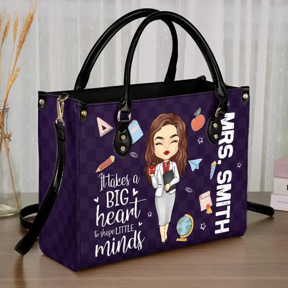 Enseigner, c'est travailler avec le cœur - Sac à main en cuir personnalisé pour enseignant - Cadeau pour enseignant
